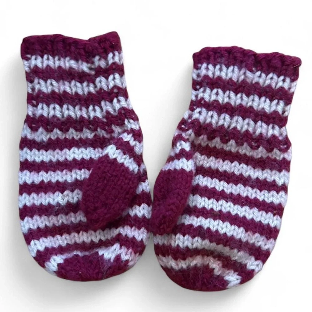 Striped Red & White Kids Mittens